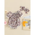 thumbnail image 3 of Bagilaanoe Newborn Baby Girl Summer Rompers Floral Print Short Puff Sleeve Bodysuits + Headband 3M 6M 9M 12M 18M Infant One Piece Jumpsuit, 3 of 7