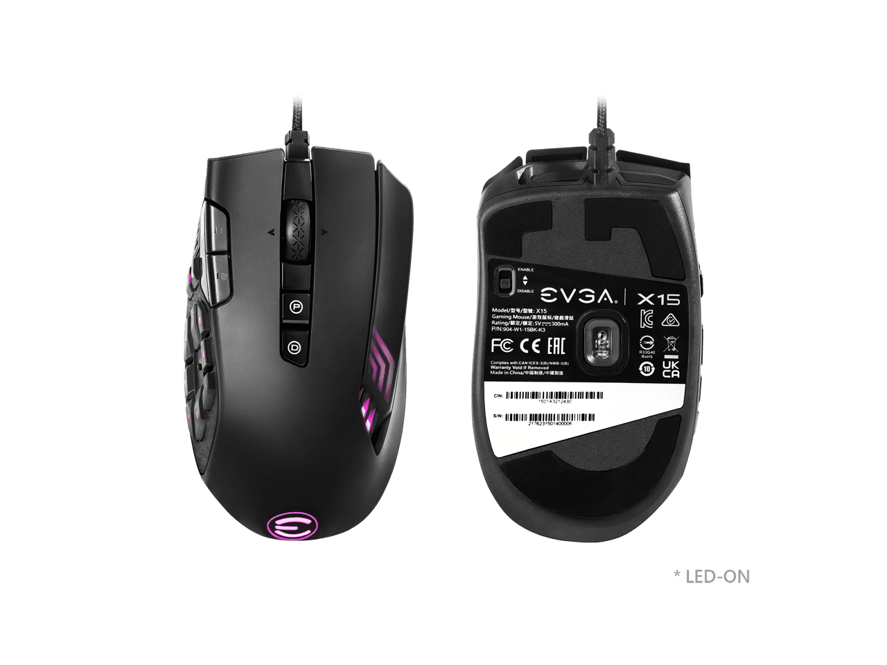 EVGA X15 MMO Gaming Mouse, 8k, Wired, Black, Customizable, 16,000
