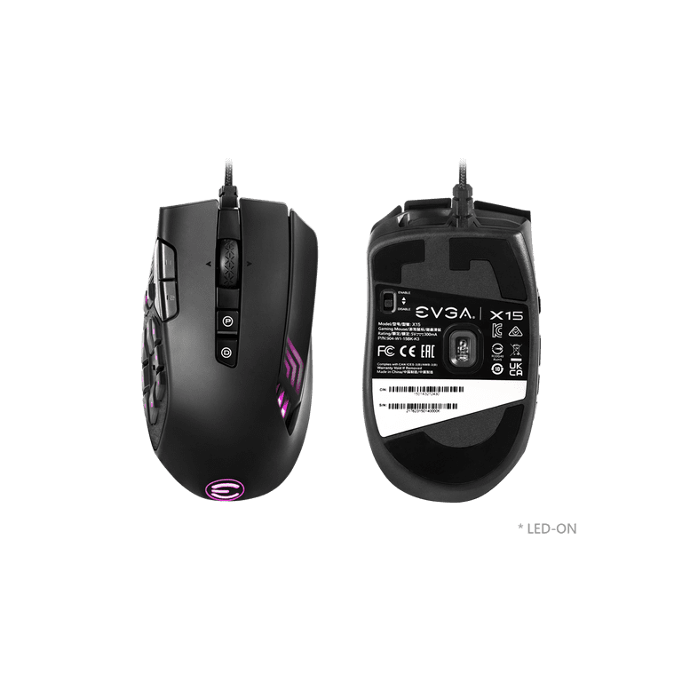 EVGA X15 MMO Gaming Mouse, 8k, Wired, Black, Customizable, 16,000
