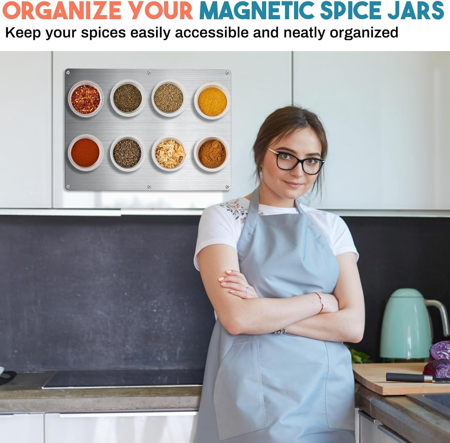 2 Pack Magnetic Board for Wall for Magnets 17.5" x 11.5" and 9.5"x 6.5" Stainless Iron Plate with Back Adhesive Mounting Screws for Bulletin Board Magnets Spice Jar Wall Fridge Display