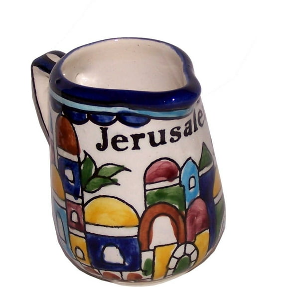 Cream or Milk Jug - Jerusalem Panorama or view - Ceramic painted by hand ( 3.5 Inches ) - Asfour Outlet Trademark