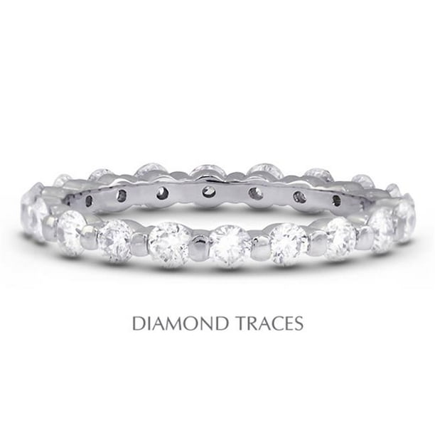Diamond Traces UD-EWB102-5419 14K Or Blanc Lingot Serti de 3,01 Carats de Diamants Naturels Bague Éternité Classique