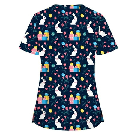 

Womens Printed Scrub Tops Cute Print Workwear Stretch Under Ladies Petite Nursing Scrub Top Unique Colorful Uniforms