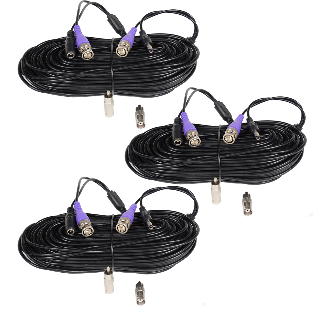 VideoSecu 3x CCTV Surveillance 100ft Video Power Extension Cable Wire