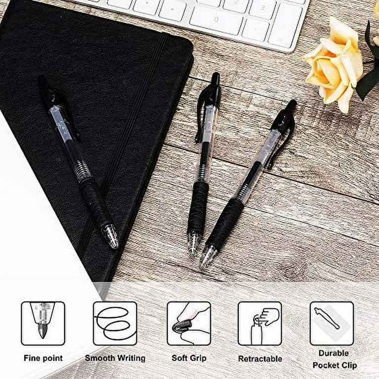 TANMIT Black Gel Pens, Retractable Roll Ball Gel Pen, 30 Black Pens Fine  Point With Comfortable Grips for Smooth Writing