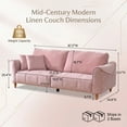 thumbnail image 3 of 87.2 inch Mid-Century Modern 3-Seater Linen Fabric Couch with Vertical Channel Tufting and 2 Pillows,Pink, 3 of 15