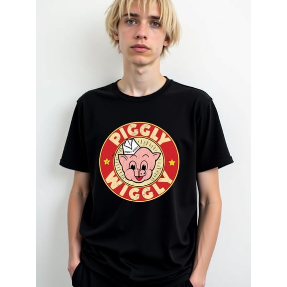 Piggly Wiggly Pig Tee Mens t-shirt black graphic tees graphic Wearable year-round Spring and summer clothing Classic Unisex Shirt Graphic tshirts