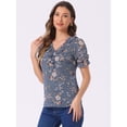 thumbnail image 4 of DARING DIVA Women's Ruffle V Neck Puff Blouse Top XS Grey Blue, 4 of 6