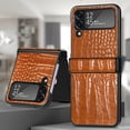thumbnail image 1 of SaniMore for Samsung Galaxy Z Flip 4 6.7" 2022 Case, Crocodile Texture PU Leather Hinge Protection Wear-resistant Vintage Folding Shell Shockproof Drop-resistant, Brown, 1 of 11