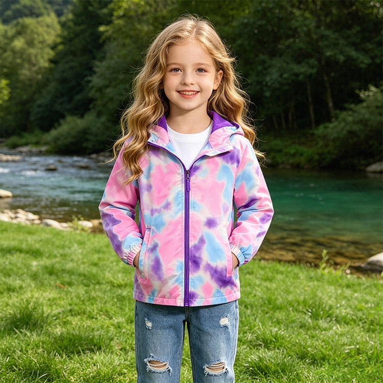 UAYOTSE Little Girls All Over Print Hooded Zip Jacket Lightweight 