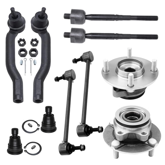 Detroit Axle - 10pc Front Suspension Kit for 2007-2012 Nissan Versa 2009-2014 Cube, 2 Wheel Bearing Hubs 2 Sway Bar Links 4 Inner Outer Tie Rods 2 Lower Ball Joints 2008 2009 2010 2011 Replacement