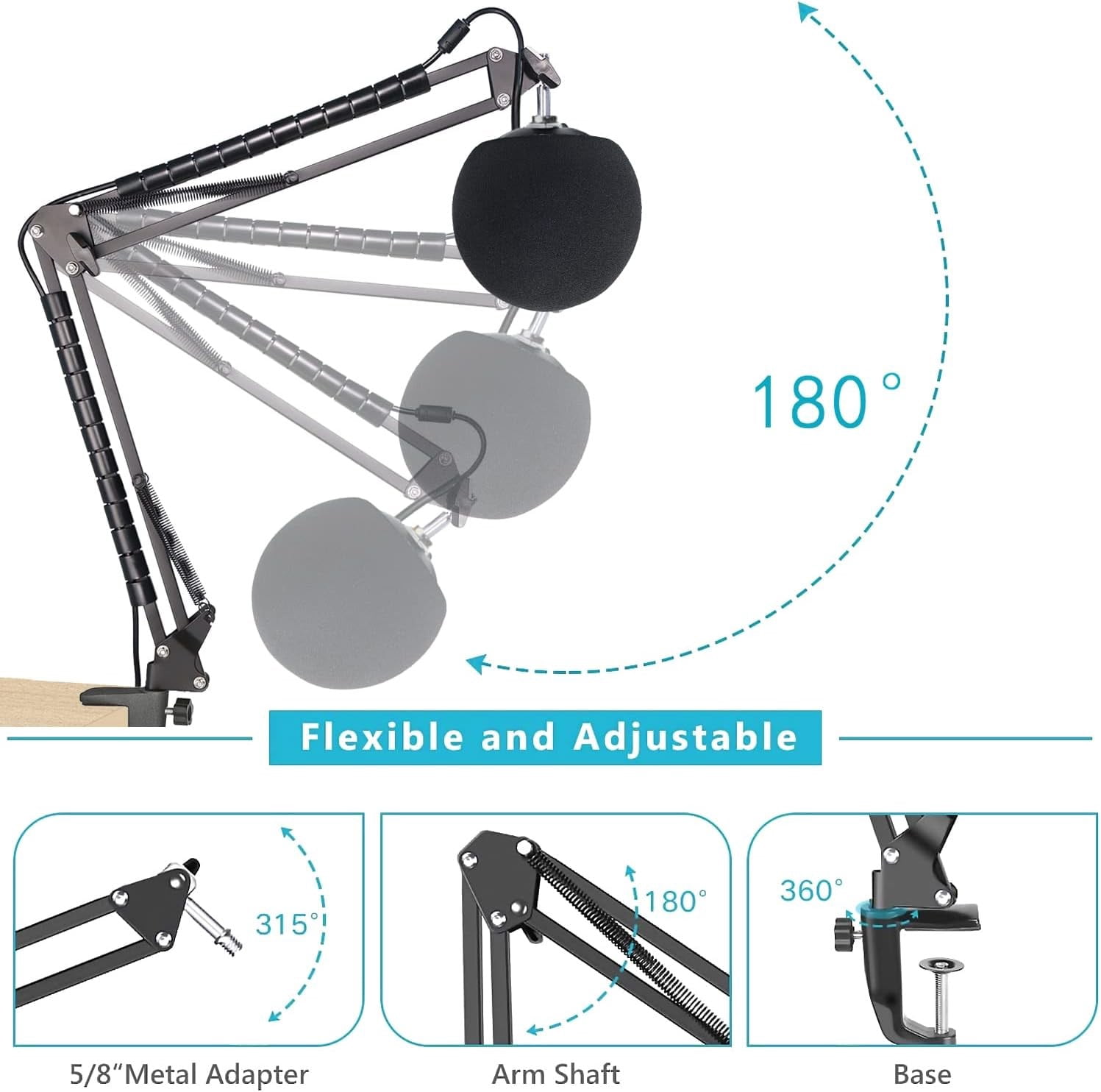 Snowball Ice Mic Boom Arm Stand with Pop Filter, Compatible with Blue Snowball I