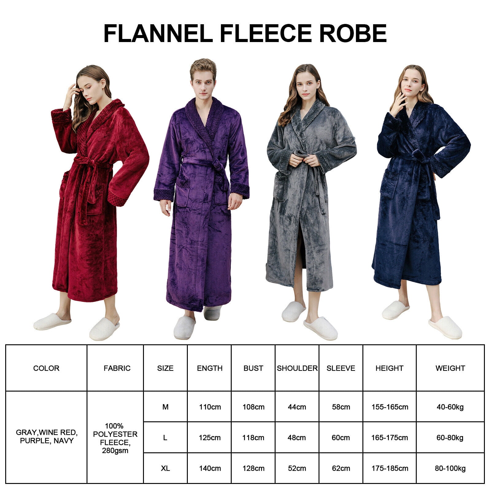 Amazon.com: Robe Plus Size Fleece Winter，Warm Bathrobe with