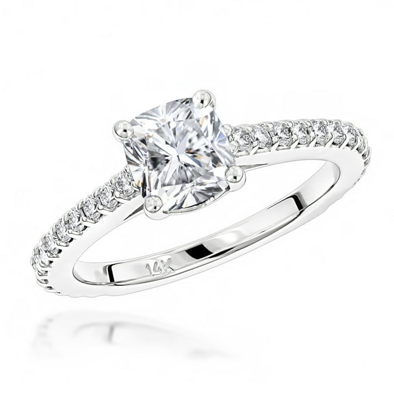 Luxurman Ladies Classic 14K Cushion Natural Diamond Engagement Ring (White Gold Size 5.5)