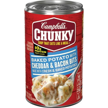 (4 pack) Campbell's Chunky Soup, Baked Potato with Cheddar & Bacon Bits Soup, 18.8 Ounce Can