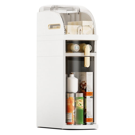 2-Tier Slim Bathroom Storage Cabinet, Narrow Cabinet Dresser with Drawers, Wheels, Handle & Toilet Paper Holder, Plastic Narrow Rolling Bathroom Floor Organizer for Bathroom, Kitchen, Laundry