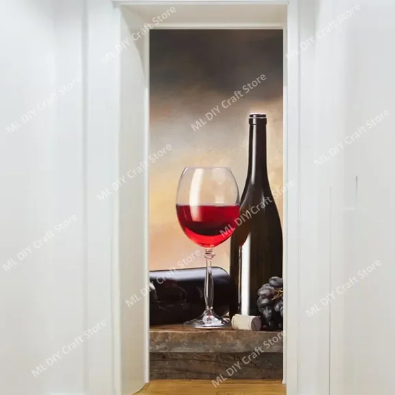 Retro Red Wine Creative D Bottle Door Sticker Self-adhesive Wallpaper PVC ration Bedroom Waterproof