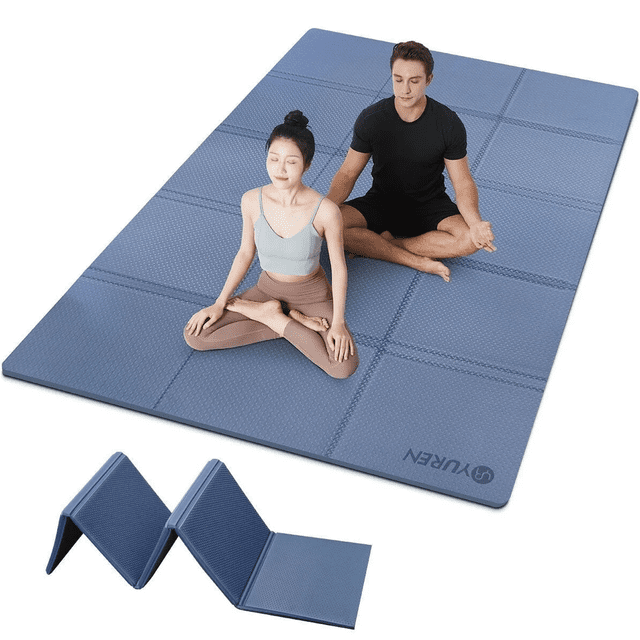 YR Tapete de Yoga Plegable Grande 78X51" 10mm de Grosor Antideslizante TPE Tapete Plegable para Ejercicio Fitness Gimnasia, Azul