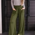 thumbnail image 4 of Lenpel Palazzo Pants for Women Elastic High Waisted Pull on Wide Leg Lounge Pants Baggy Casual Trousers with Pockets(Army Green,Small), 4 of 7