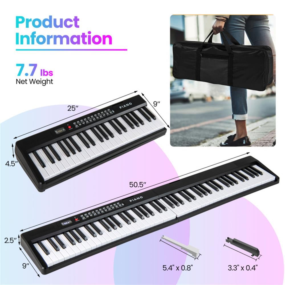 GVN Piano,88 Key Foldable Electric Keyboard Piano with Wireless MIDI and Dual Speakers-Black