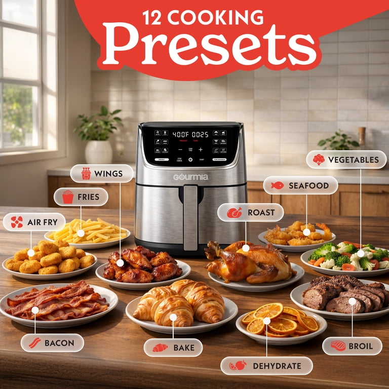 Gourmia, Air Fryer, 7 Qt, Digital Display with 12 Presets