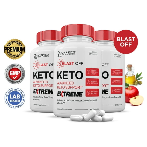 (3 Pack) Blast Off Keto ACV Extreme Pills 1675mg Alternative to Gummies Dietary Supplement 180 Capsules