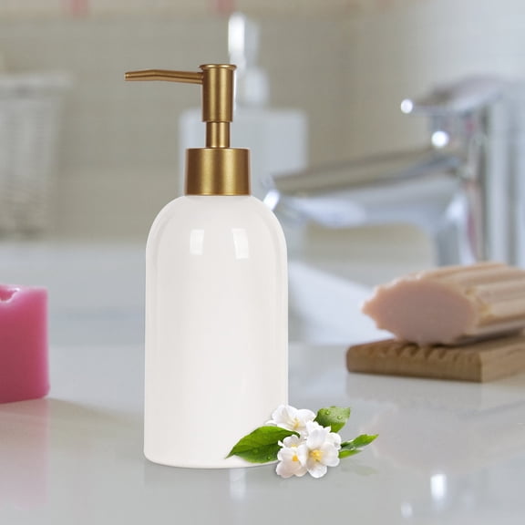 14OZ Ceramic Soap Dispenser Ceramic Soap Pump Dispenser Can Fill Liquid for Bathroom/Kitchen (White)