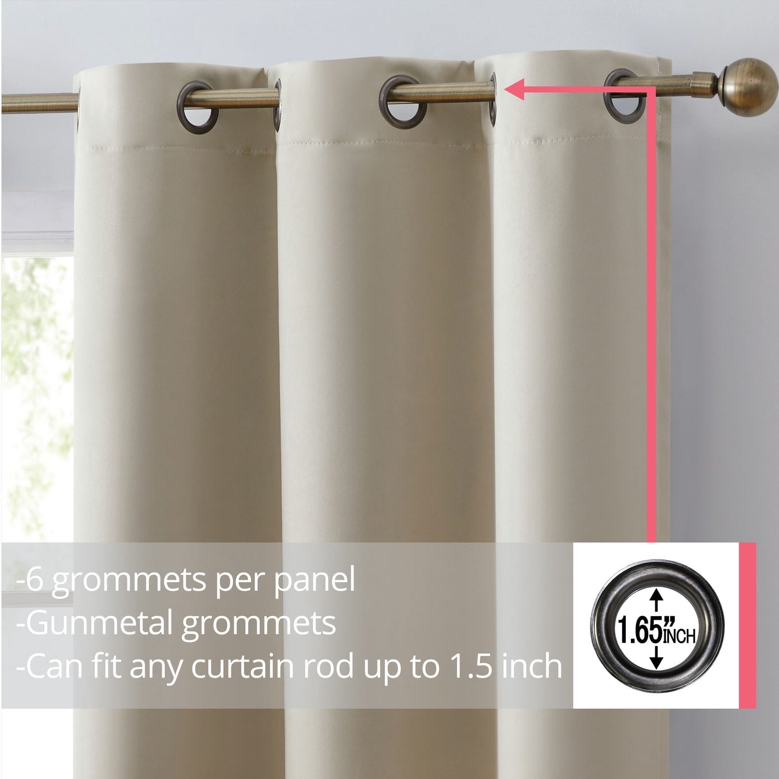 THD Lawrence 100% Blackout Thermal Grommet Window Curtain Panels for Bedroom and Living Room - Total Privacy and Energy Efficiency - Set of 2