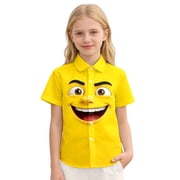 Boys Shirt Cartoon Print Long Sleeve Big Comfort Open Fron Boys and Girls Shirts,Yellow,12-13 Years