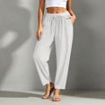 thumbnail image 2 of Besolor Women's Cotton Linen Pants Summer Casual Lace Drawstring Elastic Waist Cropped Trouser with Pockets, 2 of 7