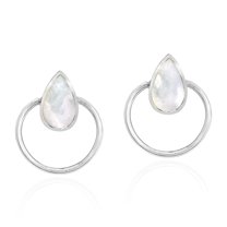 AeraVida Cute Minimalist Teardrops White Mother of Pearl Inlay Sterling Silver Circle Stud Beach Earrings Accessories for Women