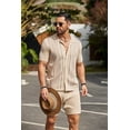 thumbnail image 3 of Men's 2 Piece Outfit Summer Outfits Fashion Casual Short Sleeve Polo Suit Vintage Short Sleeve Button Down Knit  Shirts Casual Beach Shorts Sets, 3 of 7