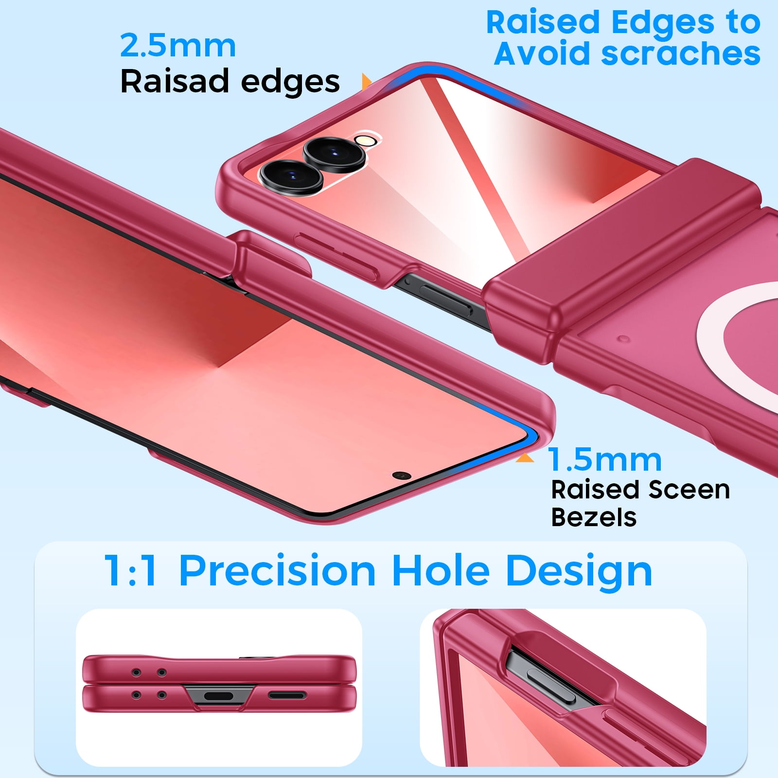 Oupeigar for Samsung Galaxy Z Flip 7 Phone Case,Compatible with MagSafe,Screen Protector,Anti-Fingerprint Translucent Matte Shockproof Case-Rose Red
