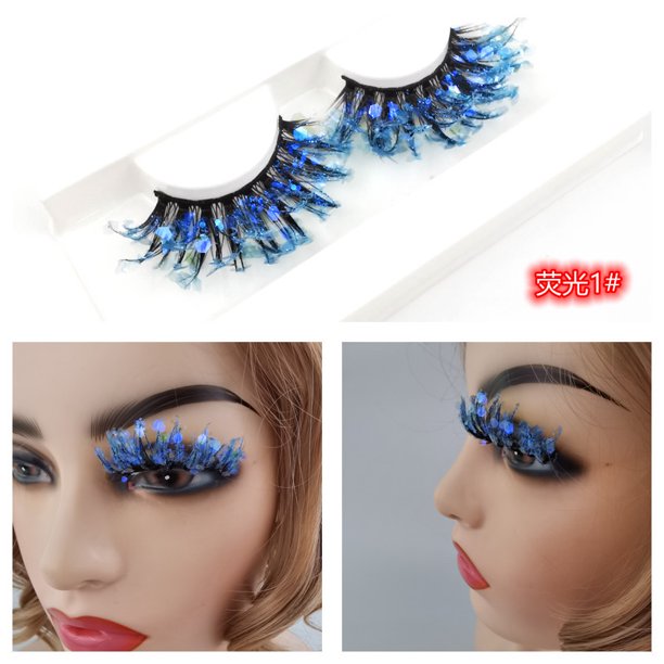 Xiao Hua pares de pestañas postizas con purpurina y lentejuelas de colores, de visón esponjoso, ideales para cosplay, fiestas de Año Nuevo, maquillaje de escenario (estilo brillante, Q-01)