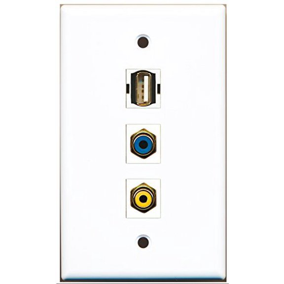RiteAV - 1 Port RCA Yellow and 1 Port RCA Blue and 1 Port USB A-A Wall Plate