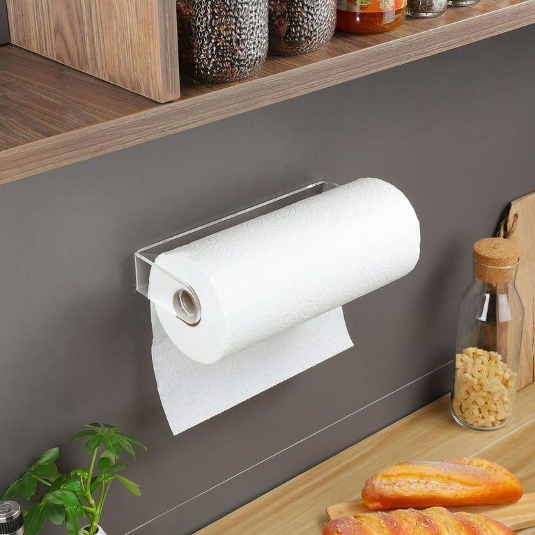 Acrylic Paper Towel Holder No Drilling Adhesive Paper Towel Roll Holder Under cabinet Clear Plastic Wall Mounted Paper Towel Rack for Kitchen
