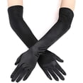 thumbnail image 1 of Guantes de ópera largos de satén XianweiShao para mujer negros hasta el codo, 1 of 1