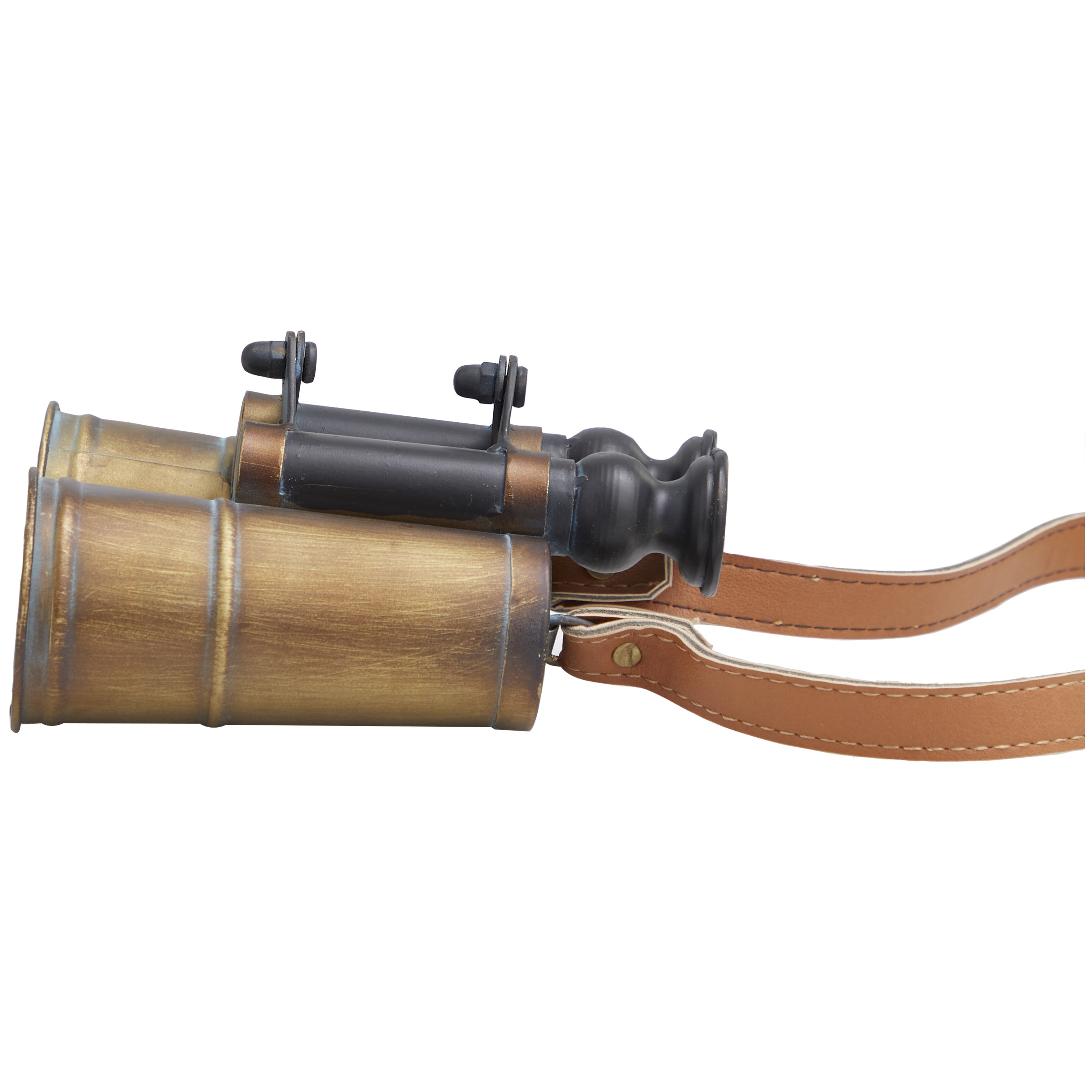 DecMode 7" x 7" Copper Metal Antique Binocular Telescope Tabletop Décor with Brown Faux Leather Strap, 1-Piece