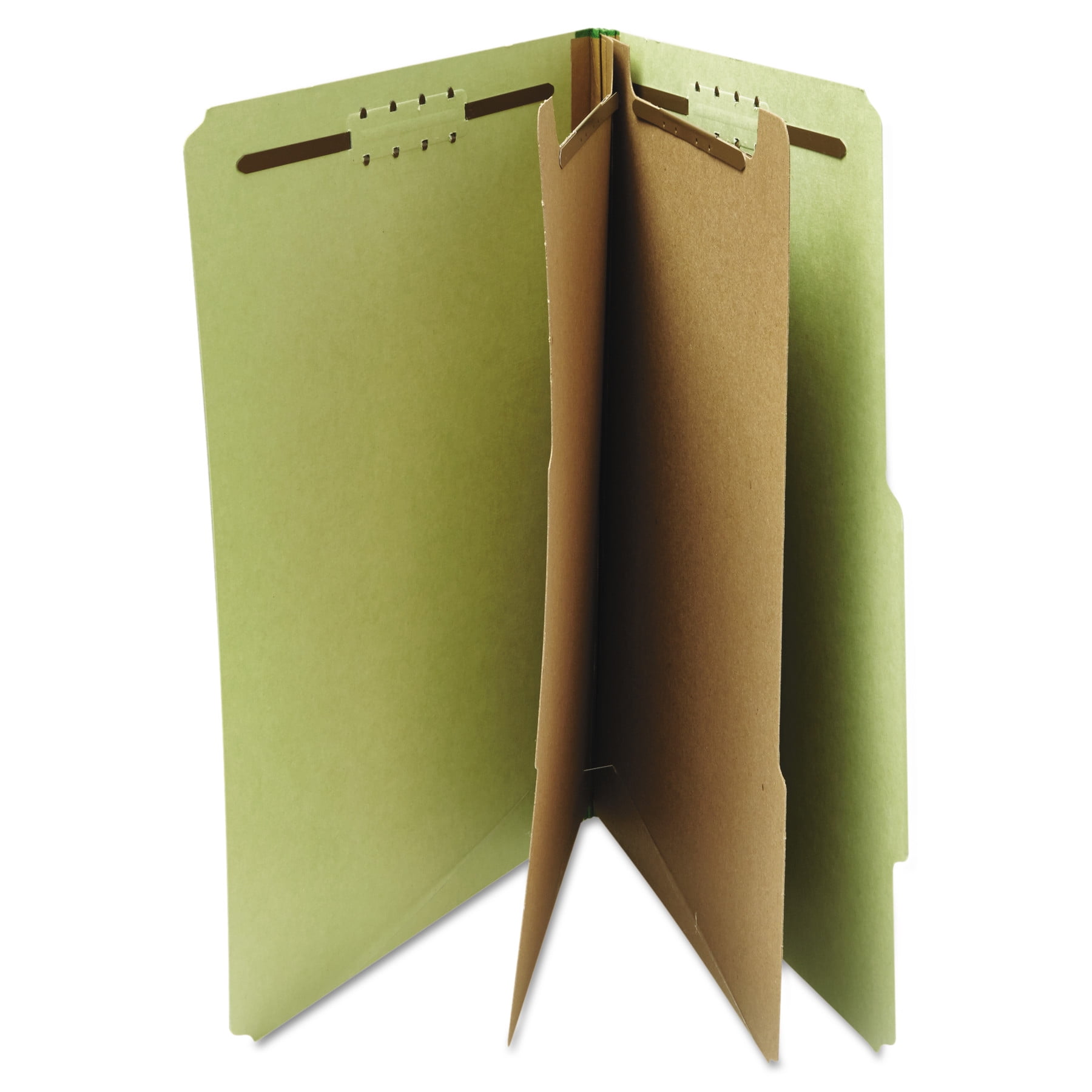 Six--Section Pressboard Classification Folders, 2 Dividers, Letter Size, Green, 10/Box