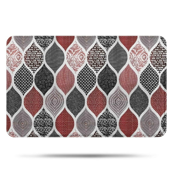 Red and Black Ethnic Geometric Pattern Bathroom Rugs Mat,Non Slip Microfiber Bathroom Rug,Rubber Backing,Soft Bathroom Mats for Bathroom Floor,Tub and Shower,17x27in(43x68cm)