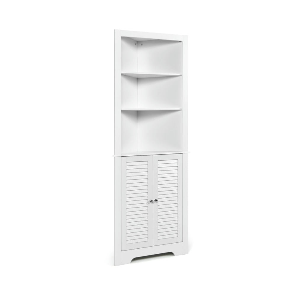 Finihen Bathroom Storage Cabinet, Bathroom Floor Cabinet, Free Standing Tall Bathroom Corner Storage Cabinet with 3 Shelves, for Bathroom, Living Room, Bedroom, Kitchen, White Finihen Bathroom Storage Cabinet, Bathroom Floor Cabinet, Free Standing Tall Bathroom Corner Storage Cabinet with 3 Shelves, for Bathroom, Living Room, Bedroom, Kitchen, White