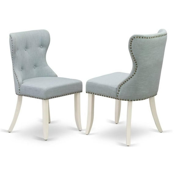 Pemberly Row 36" Fabric Dining Chairs in White/Blue (Set of 2)