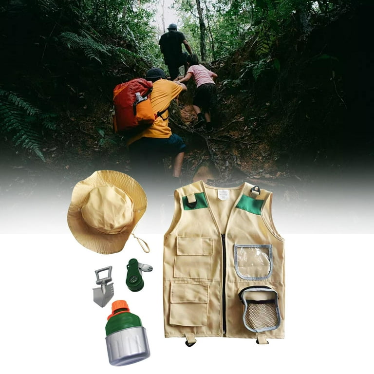 Outdoor Adventure Kits Kids Explorer Costume, Cargo Vest and Hat Bottle, Children Toys Explorer Kits for Paleontologist Style B, Boy's, Size: Multi