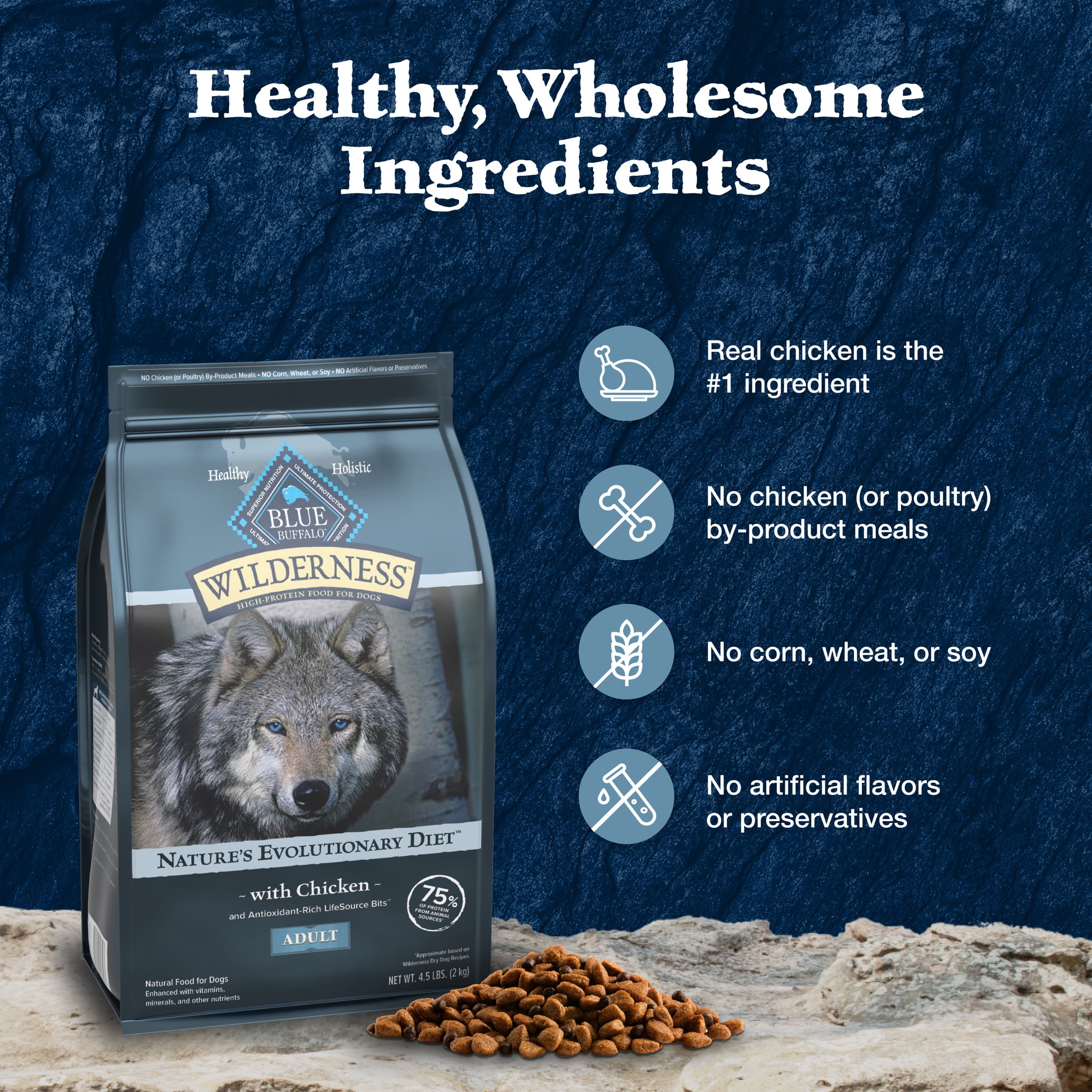 Blue Buffalo Wilderness Natural High-Protein Adult Dog Dry Food, Chicken Recipe, 28-lb.