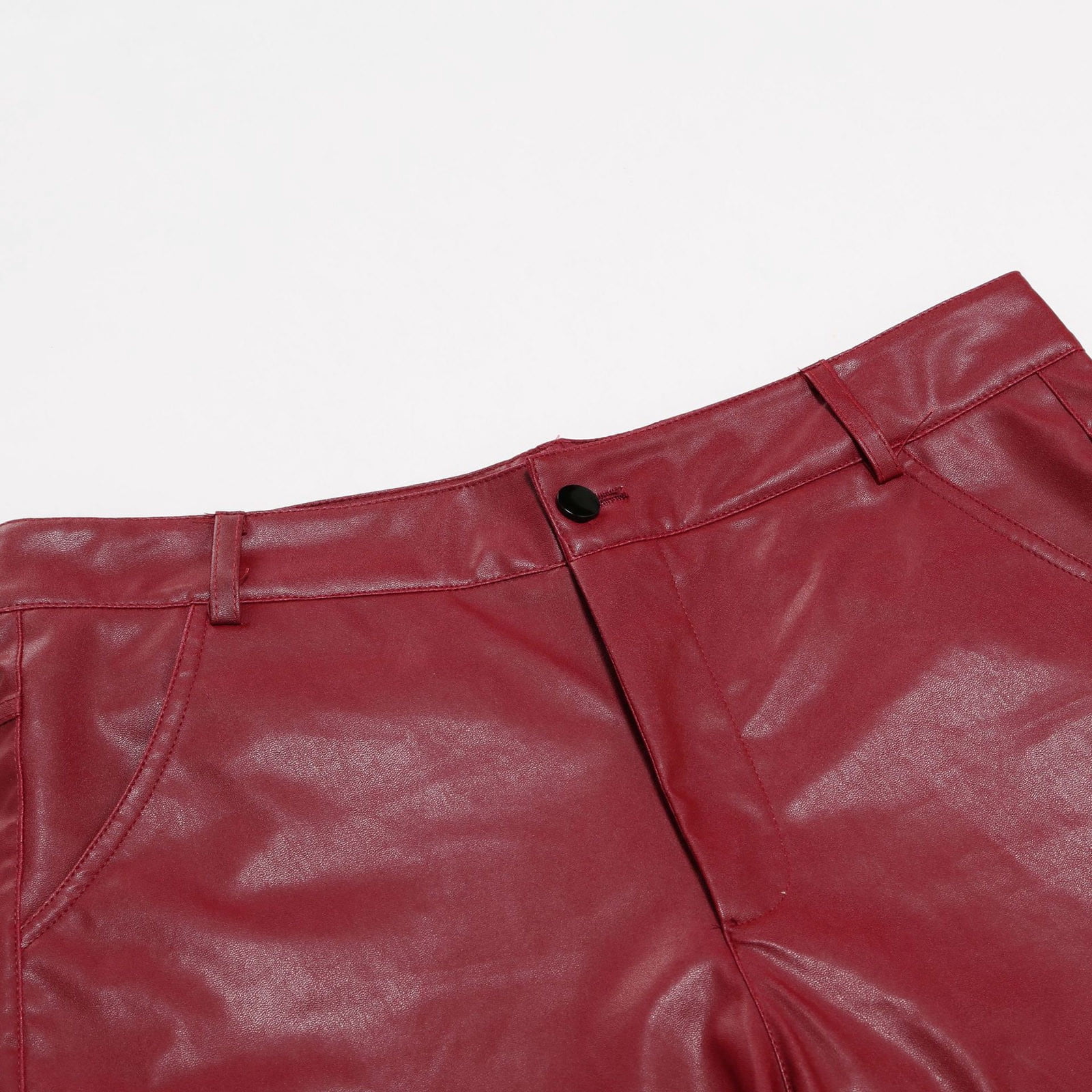 cllios Men's Faux Leather Pants Steampunk Goth Pants Multi Pockets Slim Fit Leather Pants Trousers for Men Motor Biker Hip Hop Trousers Red M
