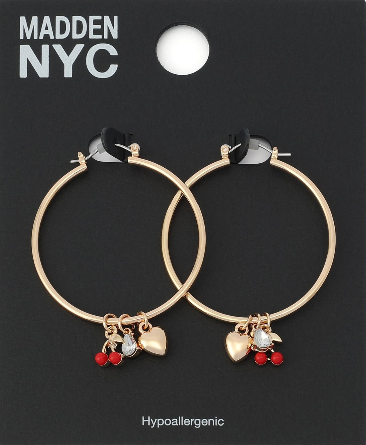 Madden NYC Women's Fashion Gold-Tone Cherry Charm Hoop Earrings