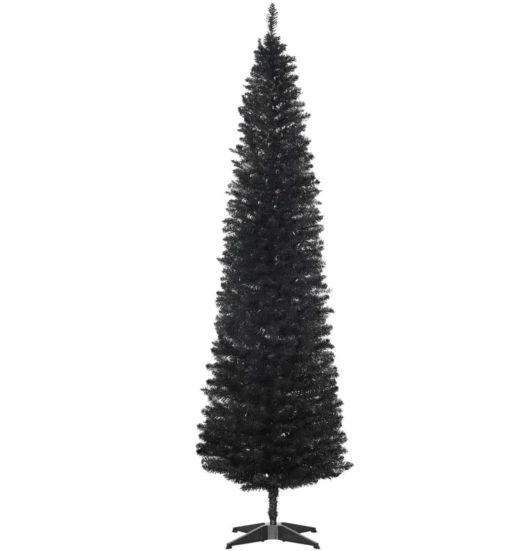 7ft Unlit Black Pencil Christmas Tree 499 Tips Easy Assembly Plastic Base Small Space Holiday Decor