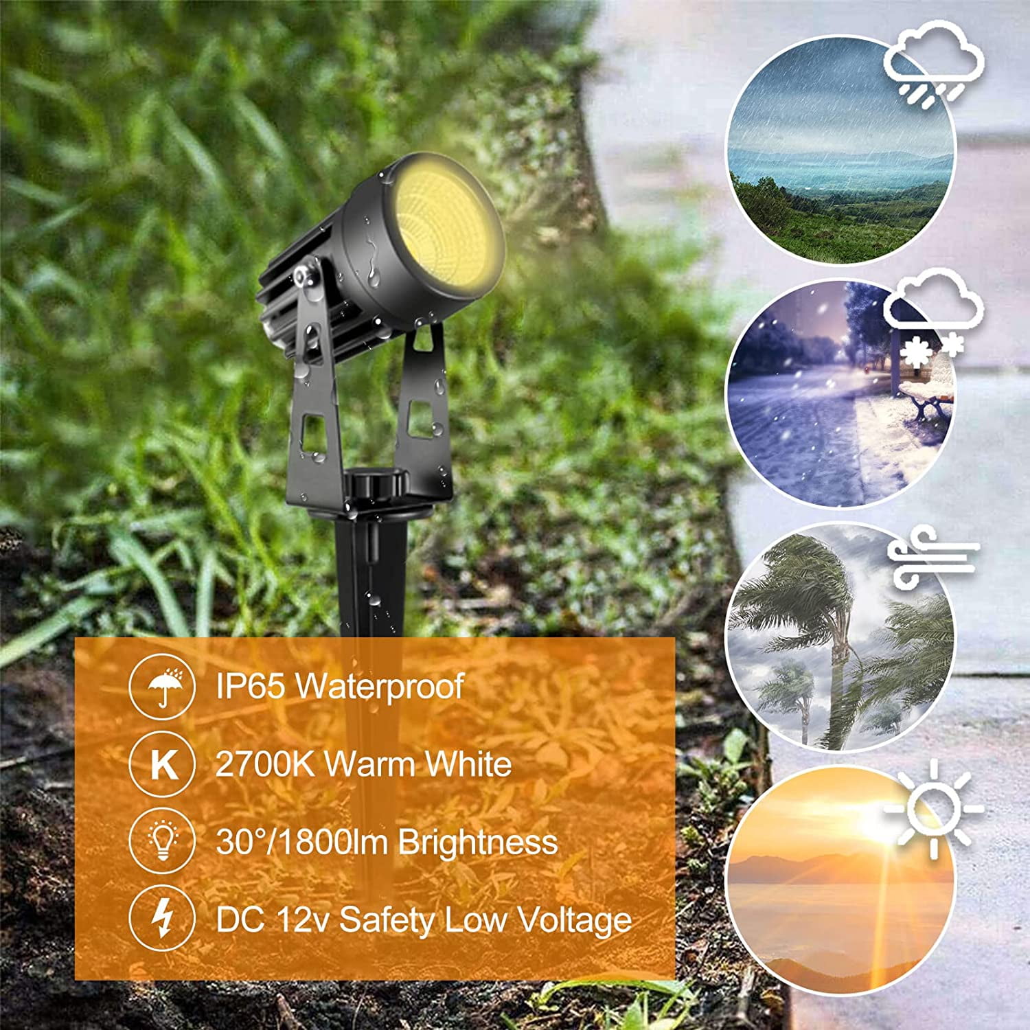 Low Voltage Landscape Lighting, 12V Outdoor Landscape Lights LED Spot Lights  Plug-in IP65 Waterproof Garden Lights for House Yard Path (Extendable to  or 10 Lights, Pack, 69ft, Warm White)