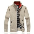 thumbnail image 6 of YYDGH Men's Stand Collar Cardigans Slim Fit Full Zipper Knit Sweater Casual Long Sleeve Plaid Jacket with Pockets Khaki M, 6 of 6