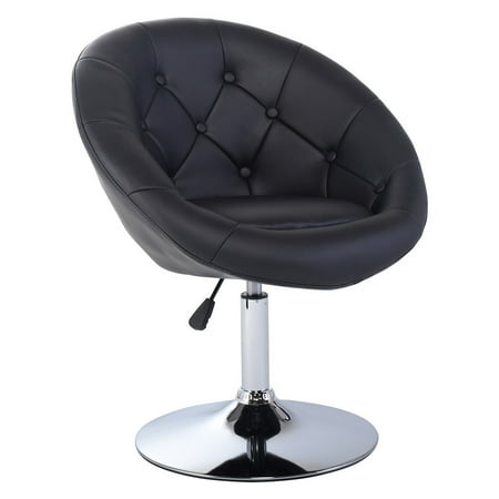 Costway 1pc Adjule Modern Swivel Round Tufted Back Accent Chair Costway 1pc Adjule Modern Swivel Round Tufted Back Accent Chair Pu Leather Black